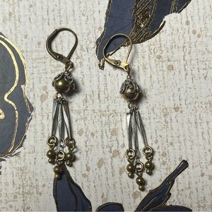 Vintage Gold and Silver Filigree Beaded Dangle Earrings D3